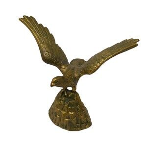 Vintage Brass Eagle Landing on Rock Sculpture